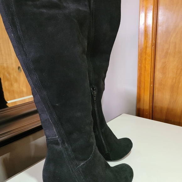 Black Long Suede Boots wedge platform - Picture 6 of 7